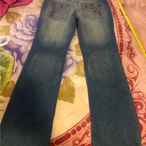 Apple Bottoms Women's Blue Studded & Embroidered Flare Jeans